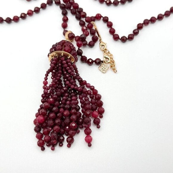 Kendra Scott Sylvia Long Beaded Necklace With Tassel In Maroon Jade Gold-Tone - Picture 10 of 10